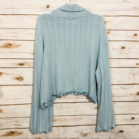 Abound Lettuce Edge Turtleneck Top Light Blue - Picture 4 of 6
